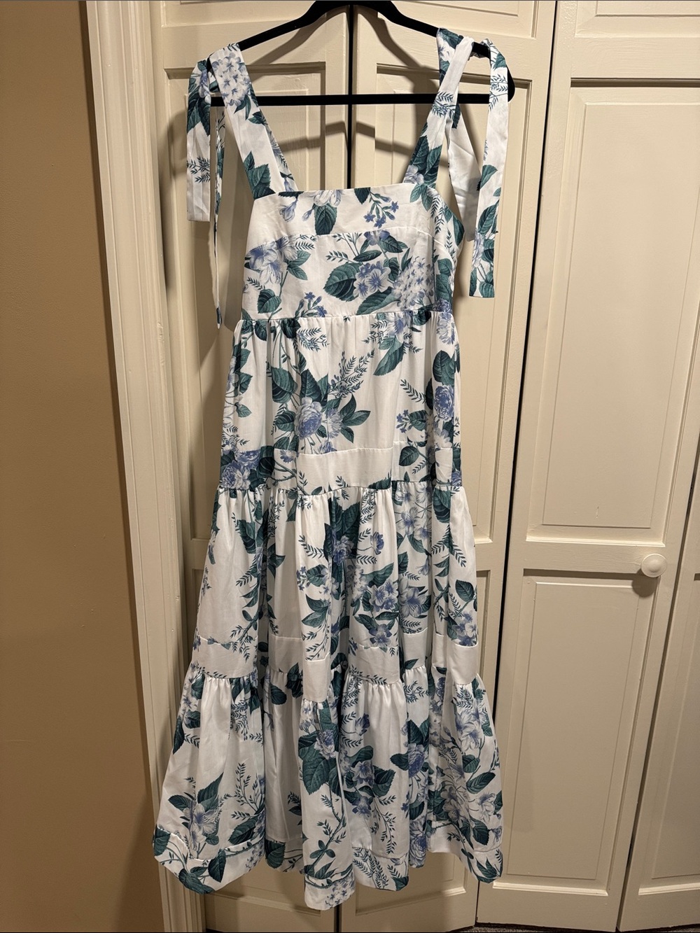 Beulah White Dress with Blue and Teal Floral Print